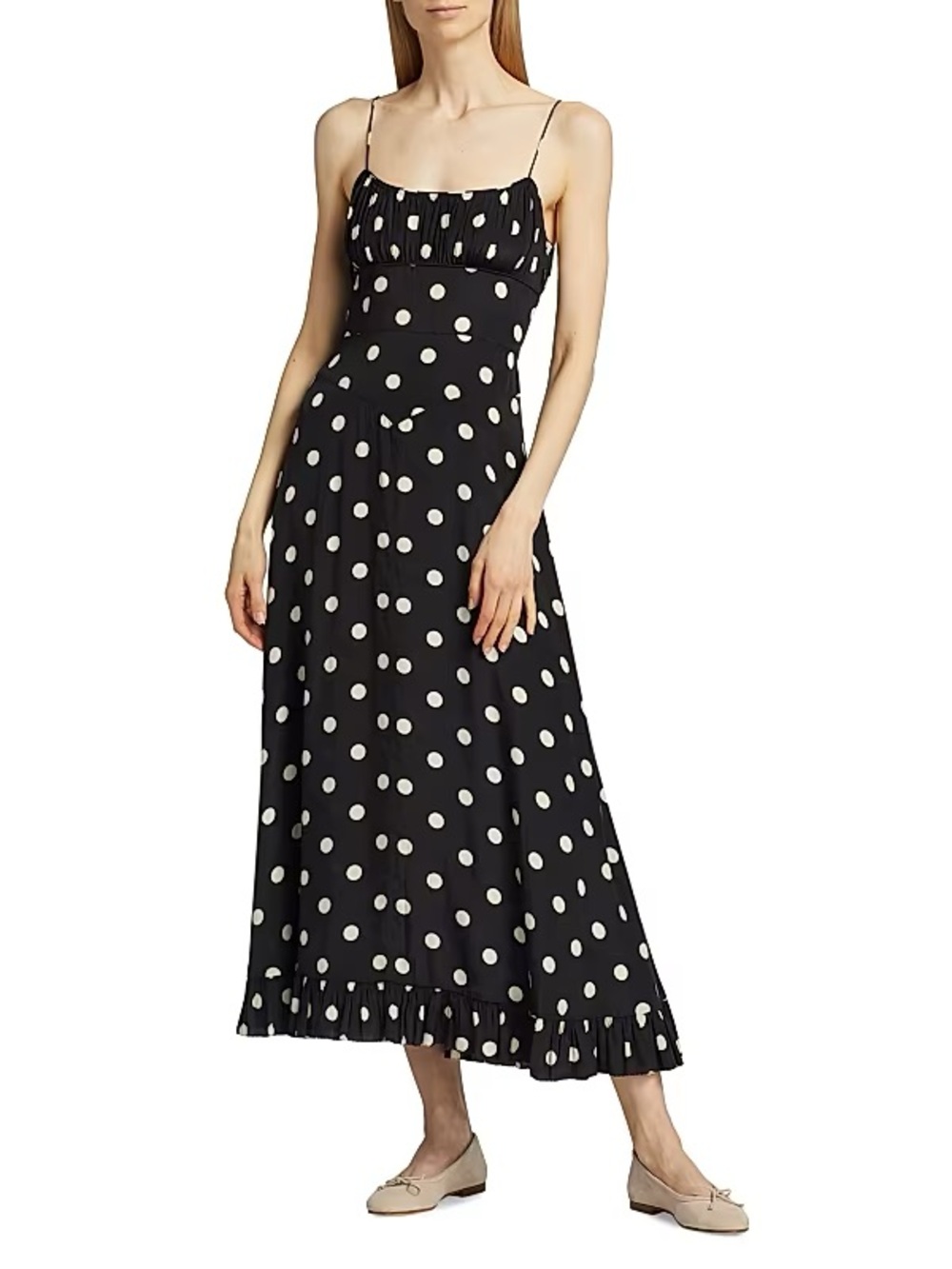 DÔEN Rosaria Polka Dot Ruched Bust Maxi Dress